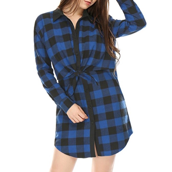 Plaid Checker Drawstring Waist Boyfriend T-Shirt - Picture 3 of 4